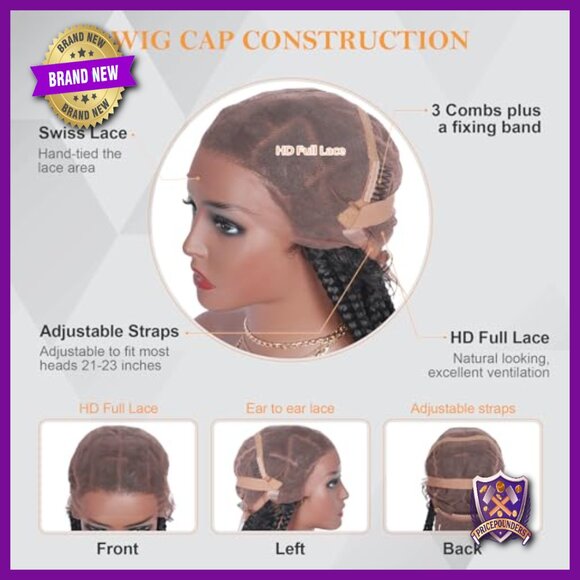 42 Inch Full Lace Knotless Box Braided Wig Lightweight Synthetic Handmade